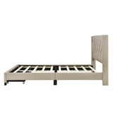 Queen Size Linen Platform Bed Frame with Two Drawers