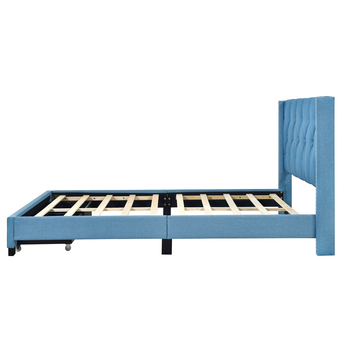 Queen Size Linen Platform Bed Frame with Two Drawers