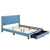 Queen Size Linen Platform Bed Frame with Two Drawers