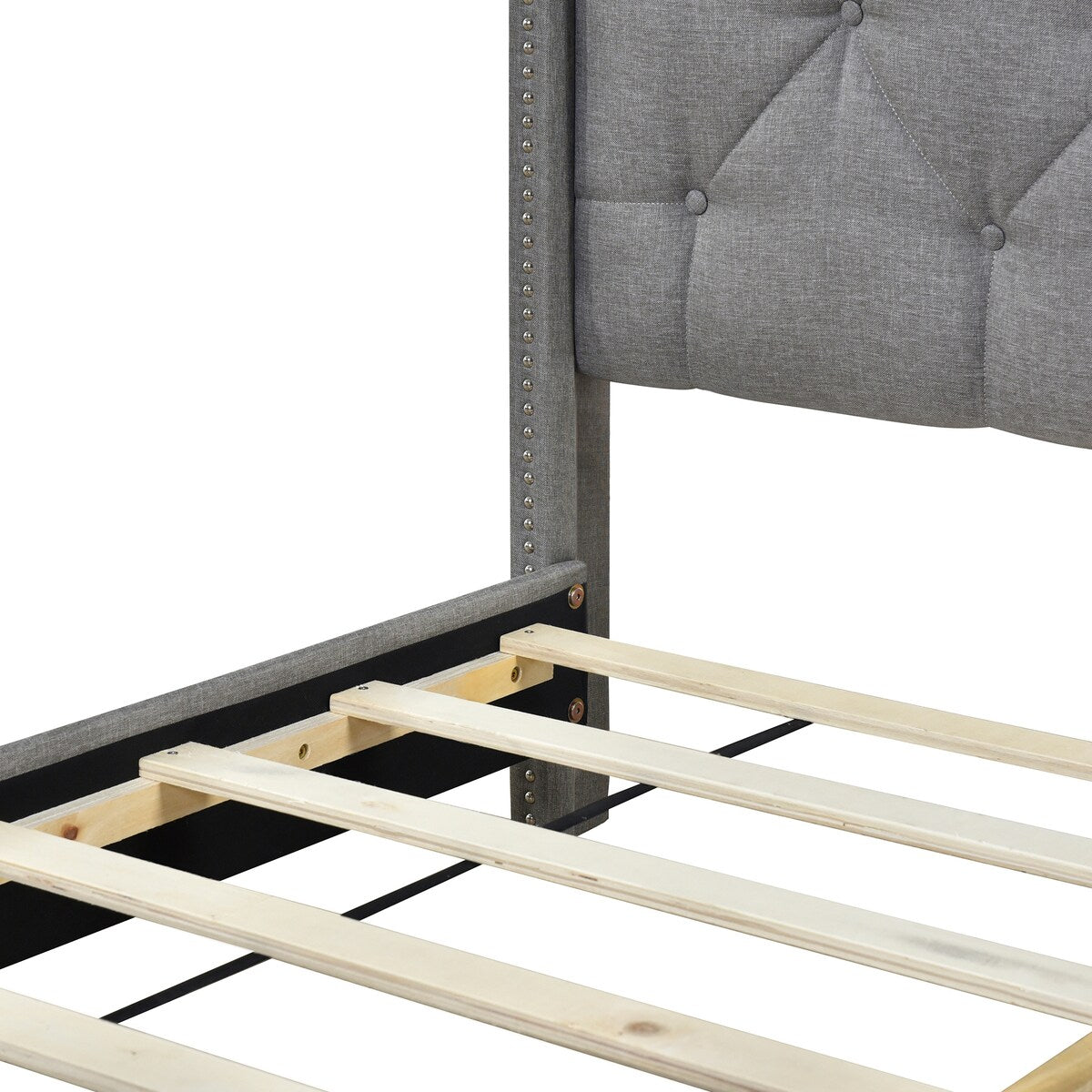 Queen Size Linen Platform Bed Frame with Two Drawers