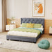 Queen Size Linen Platform Bed Frame with Two Drawers