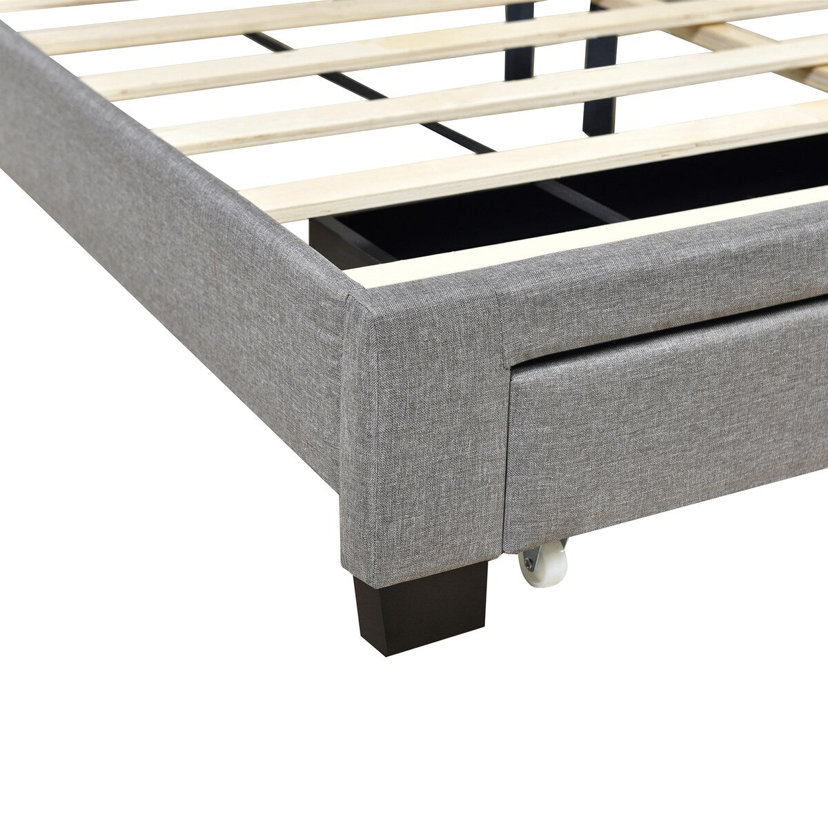 Queen Size Linen Platform Bed Frame with Two Drawers