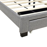 Queen Size Linen Platform Bed Frame with Two Drawers