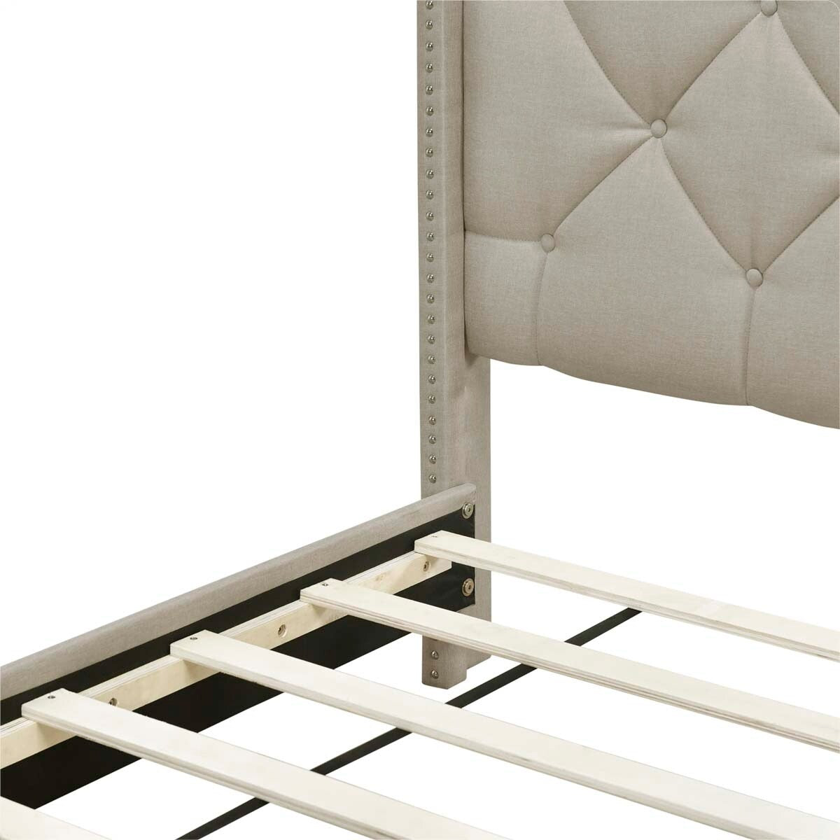 Queen Size Linen Platform Bed Frame with Two Drawers