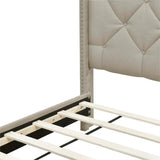 Queen Size Linen Platform Bed Frame with Two Drawers