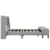 Queen Size Linen Upholstered Storage Platform Bed with Storage Ottoman Bench and Curved Wingback Headboard