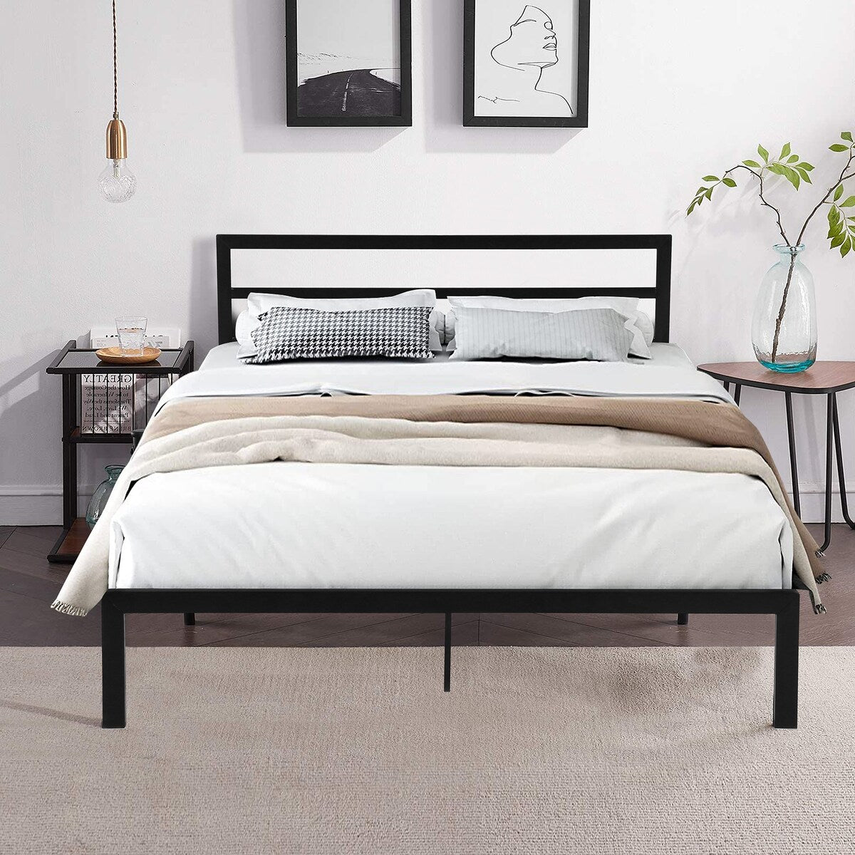 Queen Size Metal Bed Frame with Headboard
