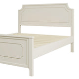 Queen Size Milky White Solid Rubber Wood Platform Bed with Wood Slat Support for Bedroom, No Box Spring Required, White