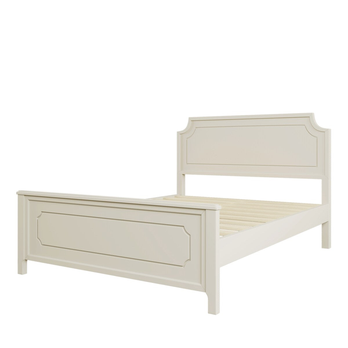 Queen Size Milky White Solid Rubber Wood Platform Bed with Wood Slat Support for Bedroom, No Box Spring Required, White