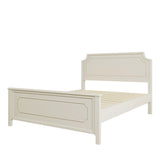 Queen Size Milky White Solid Rubber Wood Platform Bed with Wood Slat Support for Bedroom, No Box Spring Required, White