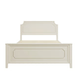 Queen Size Milky White Solid Rubber Wood Platform Bed with Wood Slat Support for Bedroom, No Box Spring Required, White