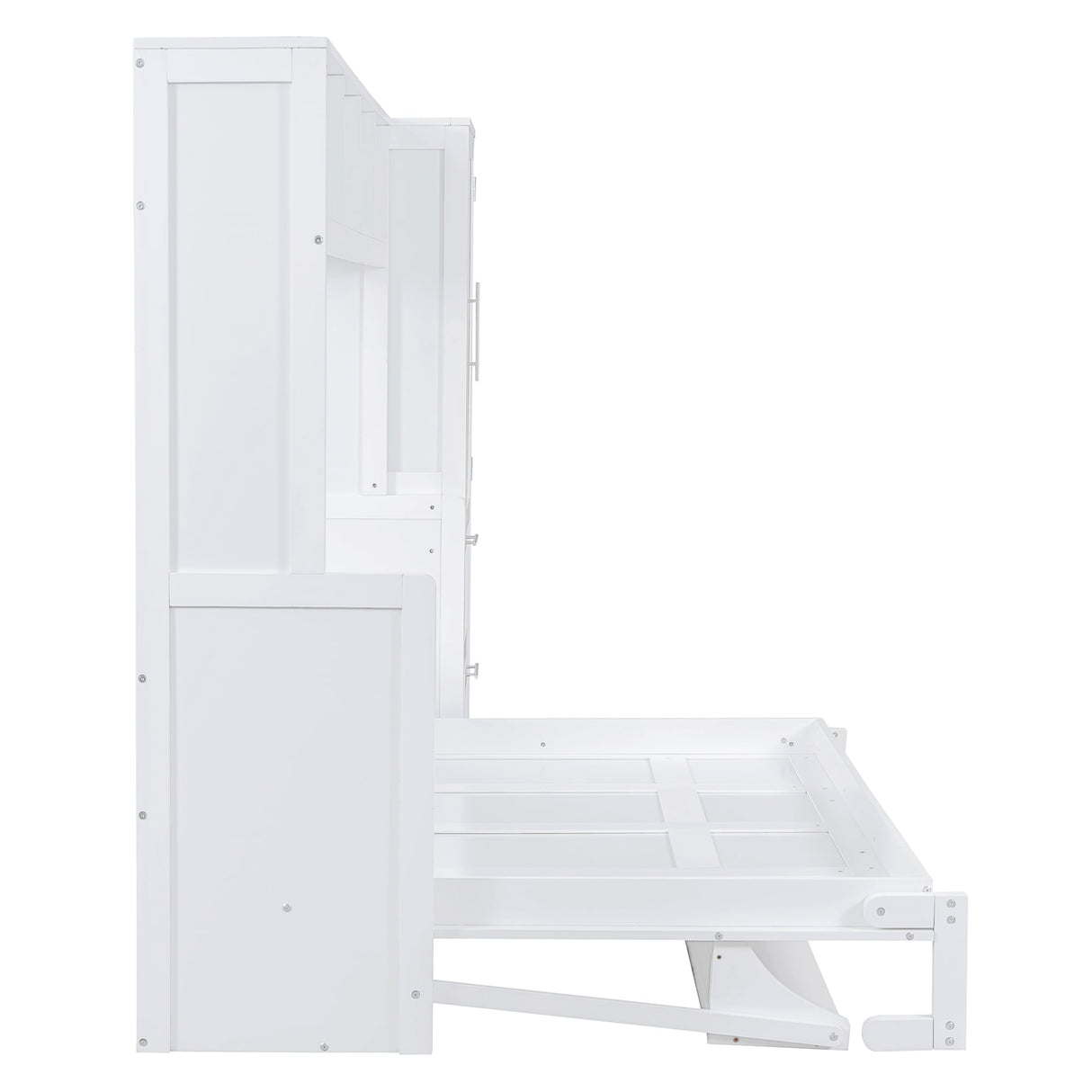 Queen Size Murphy Bed Wall Bed with Closet and Drawers,Gray