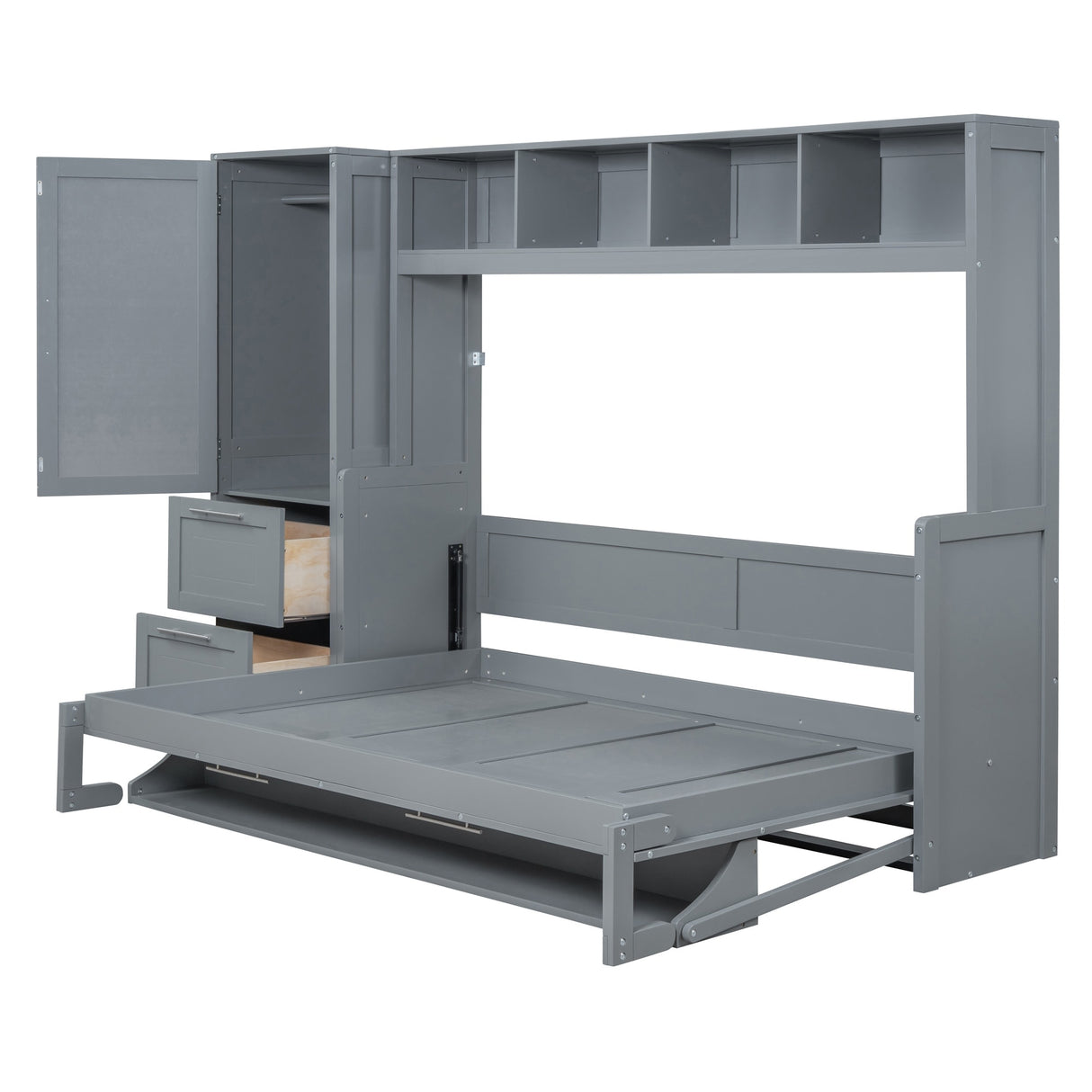 Queen Size Murphy Bed Wall Bed with Closet and Drawers,Gray