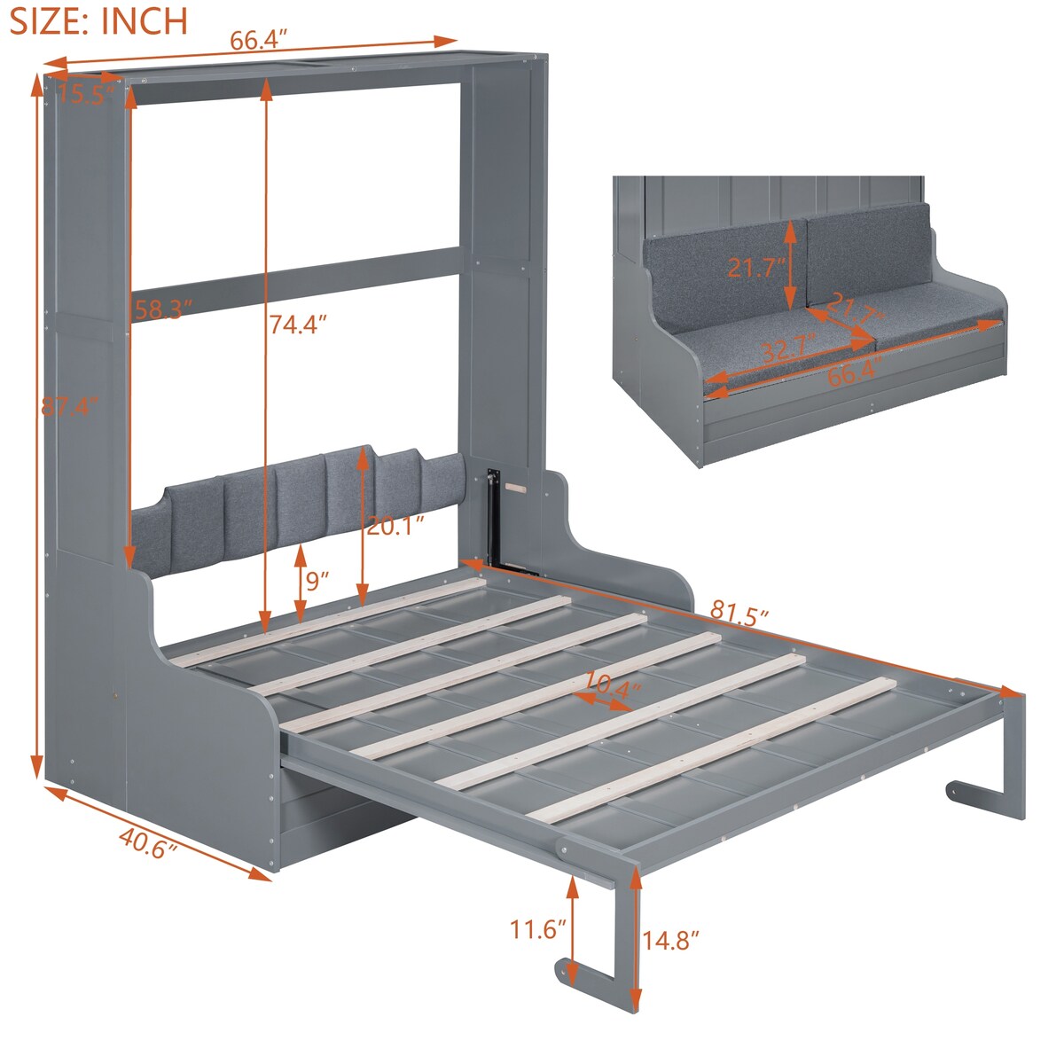 Queen Size Murphy Bed Wall Bed with Cushion