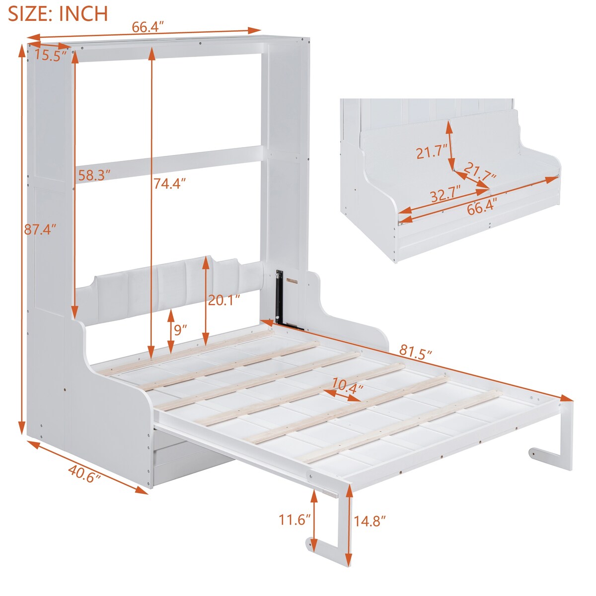 Queen Size Murphy Bed Wall Bed with Cushion