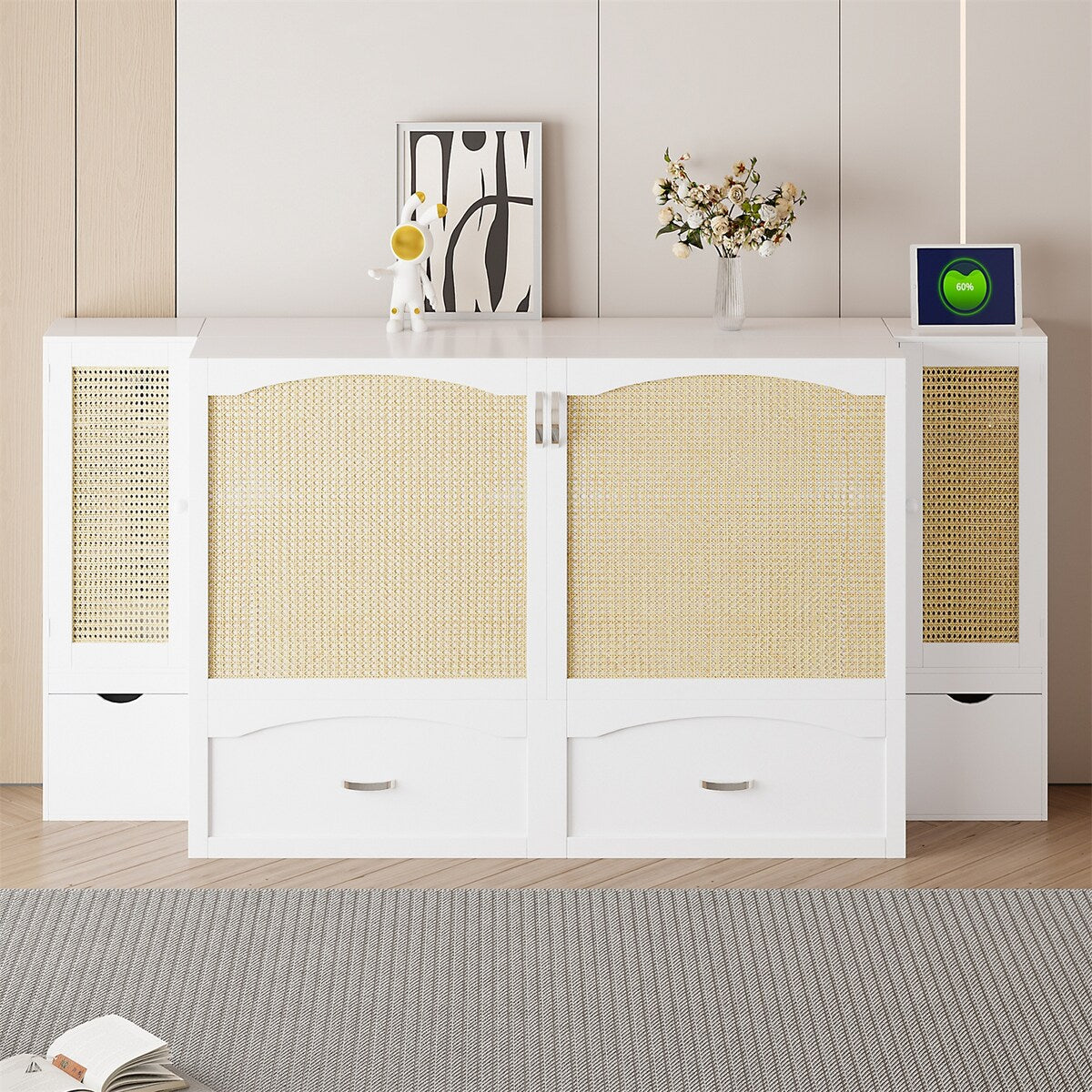 Queen Size Murphy Bed Wall Bed with One Set of Sockets & USB Ports