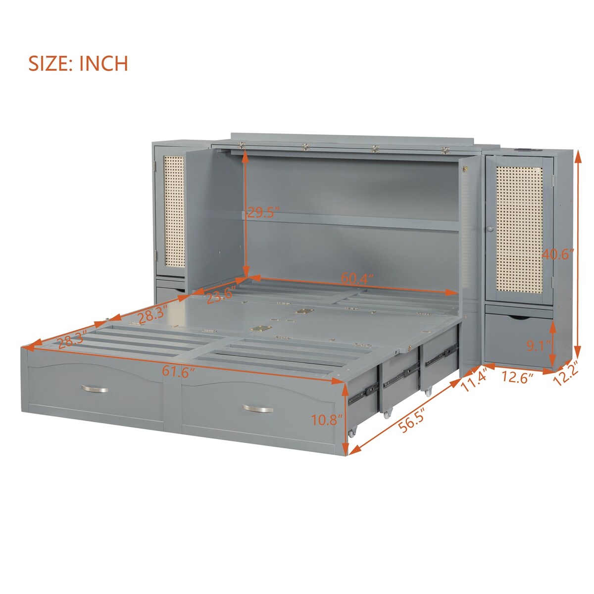Queen Size Murphy Bed Wall Bed with One Set of Sockets & USB Ports