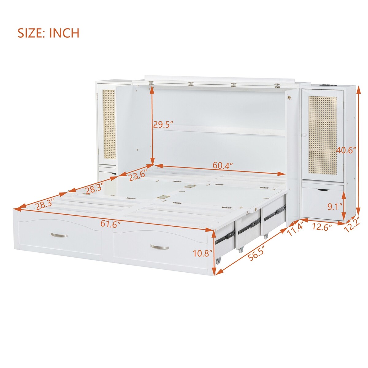 Queen Size Murphy Bed Wall Bed with One Set of Sockets & USB Ports