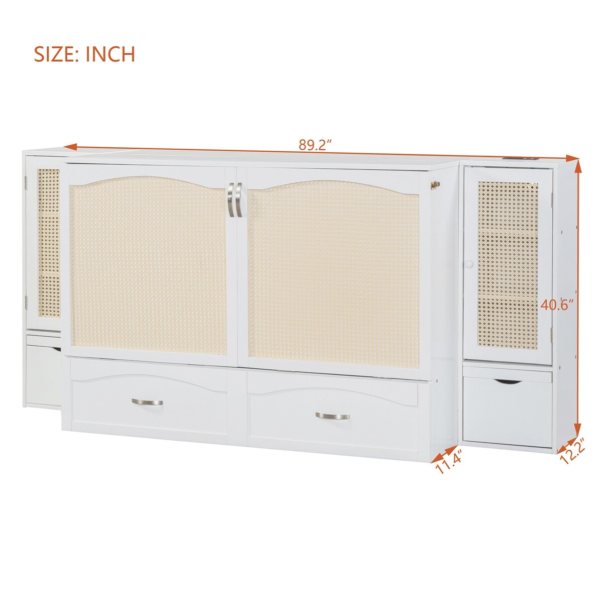 Queen Size Murphy Bed Wall Bed with One Set of Sockets & USB Ports