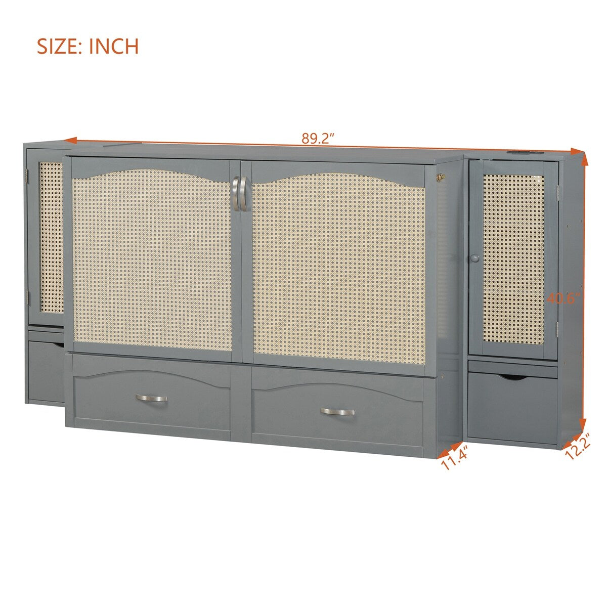 Queen Size Murphy Bed Wall Bed with One Set of Sockets & USB Ports