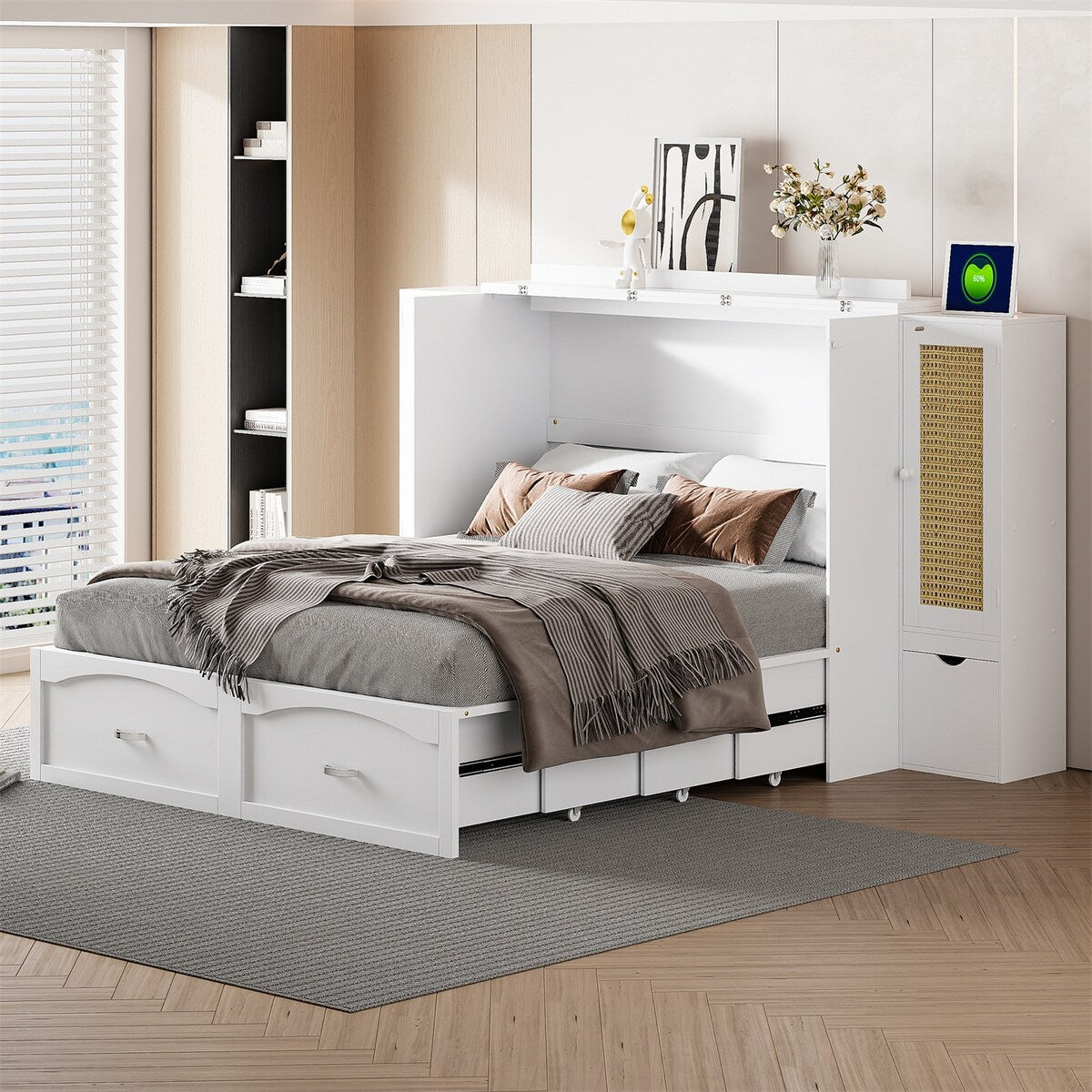 Queen Size Murphy Bed Wall Bed with One Set of Sockets & USB Ports