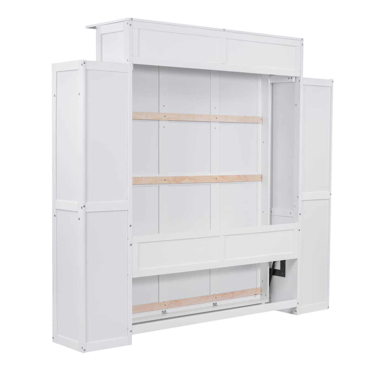 Queen Size Murphy Bed Wall Bed with Shelves and LED Lights