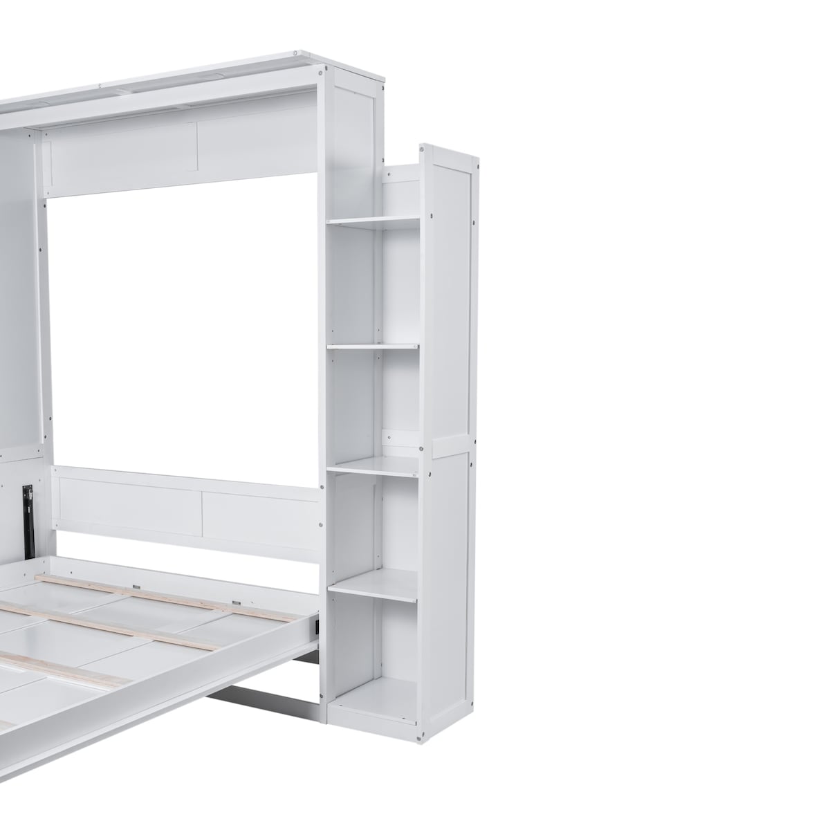 Queen Size Murphy Bed Wall Bed with Shelves and LED Lights