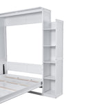 Queen Size Murphy Bed Wall Bed with Shelves and LED Lights
