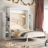 Queen Size Murphy Bed Wall Bed with Shelves and LED Lights
