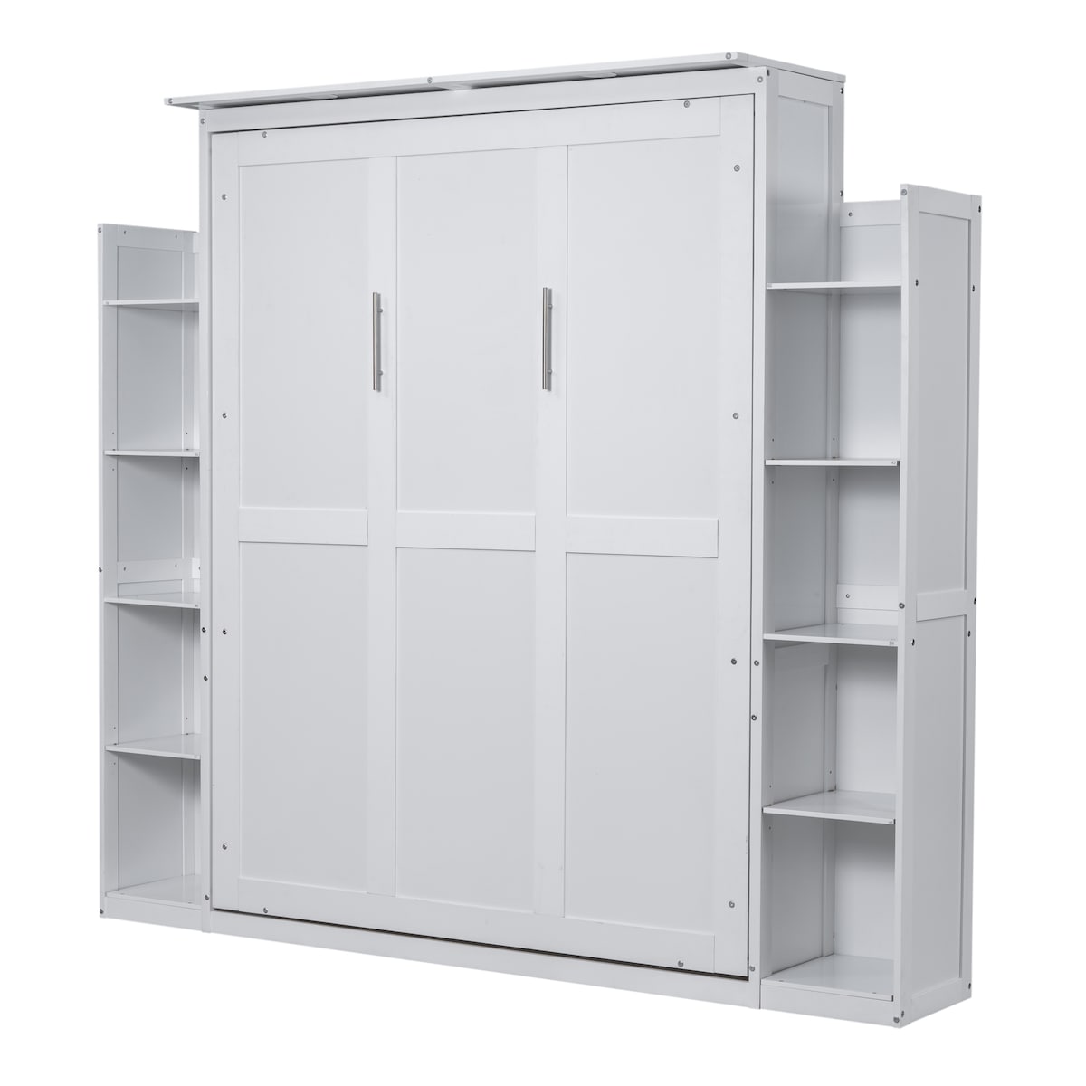 Queen Size Murphy Bed Wall Bed with Shelves and LED Lights