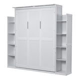 Queen Size Murphy Bed Wall Bed with Shelves and LED Lights