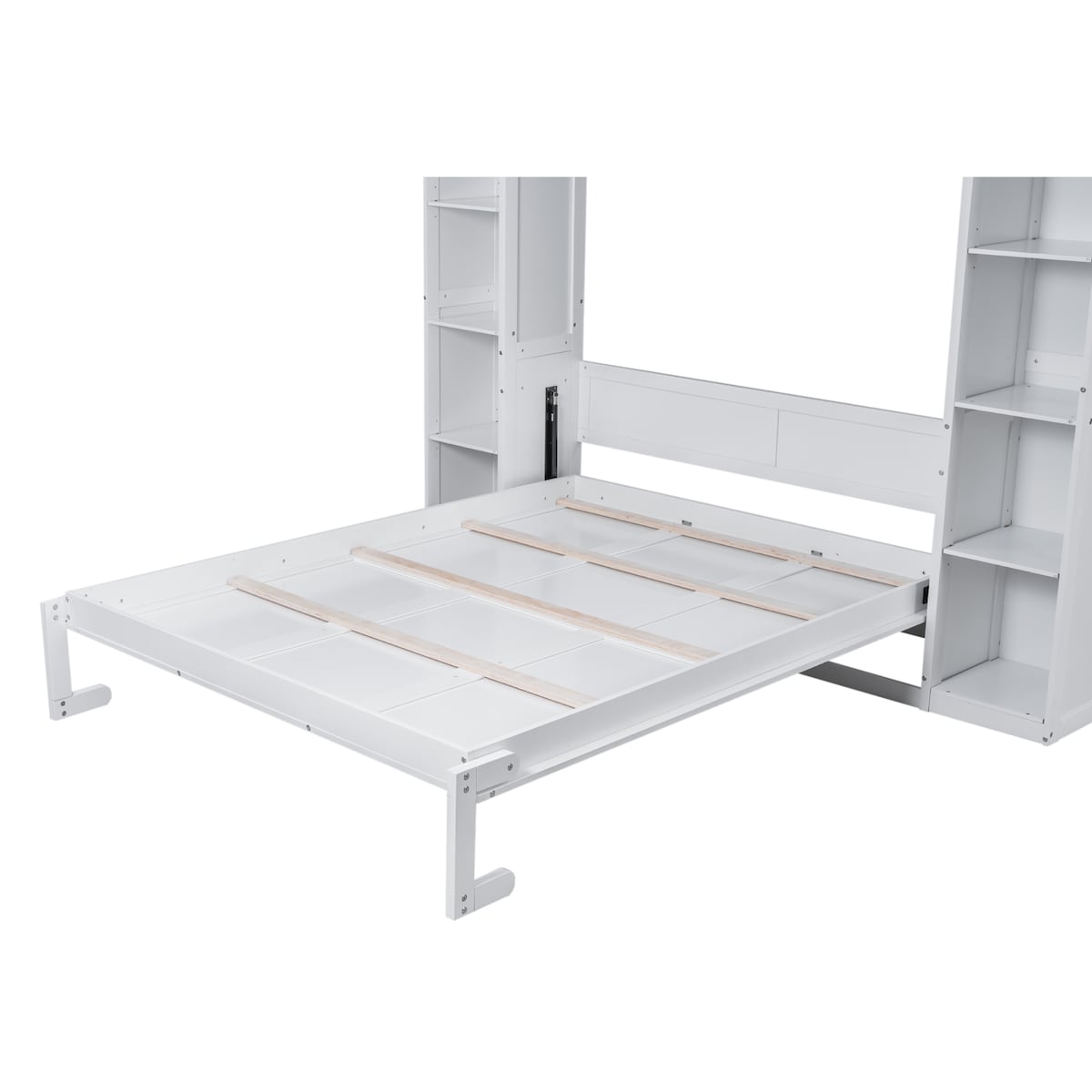 Queen Size Murphy Bed Wall Bed with Shelves and LED Lights