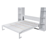 Queen Size Murphy Bed Wall Bed with Shelves and LED Lights