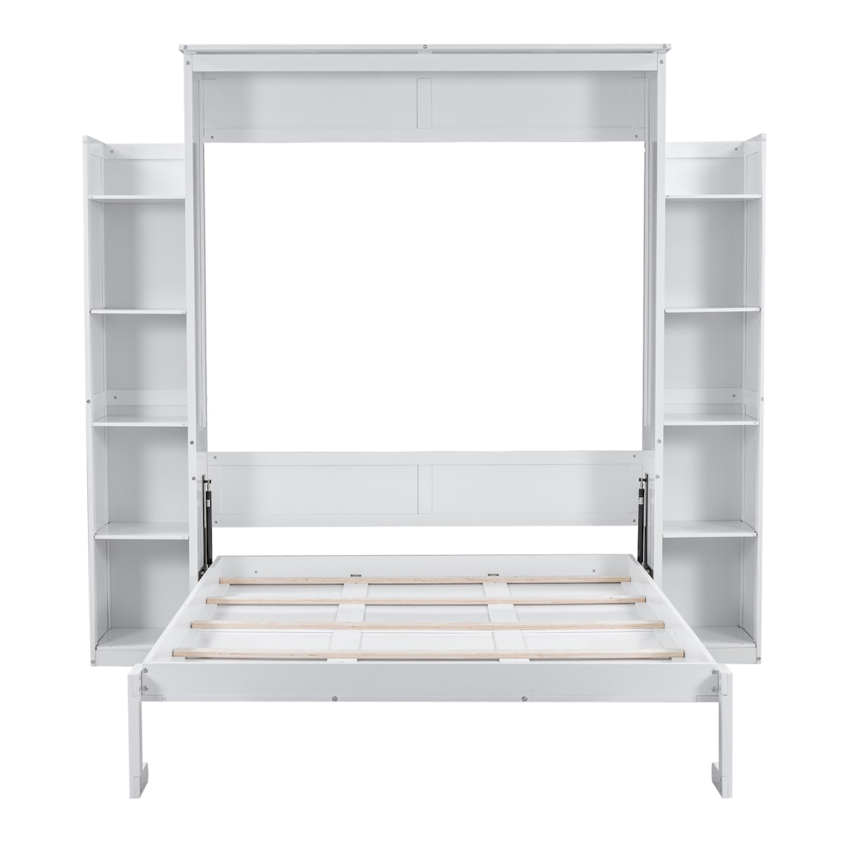 Queen Size Murphy Bed Wall Bed with Shelves and LED Lights