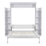 Queen Size Murphy Bed Wall Bed with Shelves and LED Lights