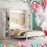 Queen Size Murphy Bed Wall Bed with Shelves and LED Lights