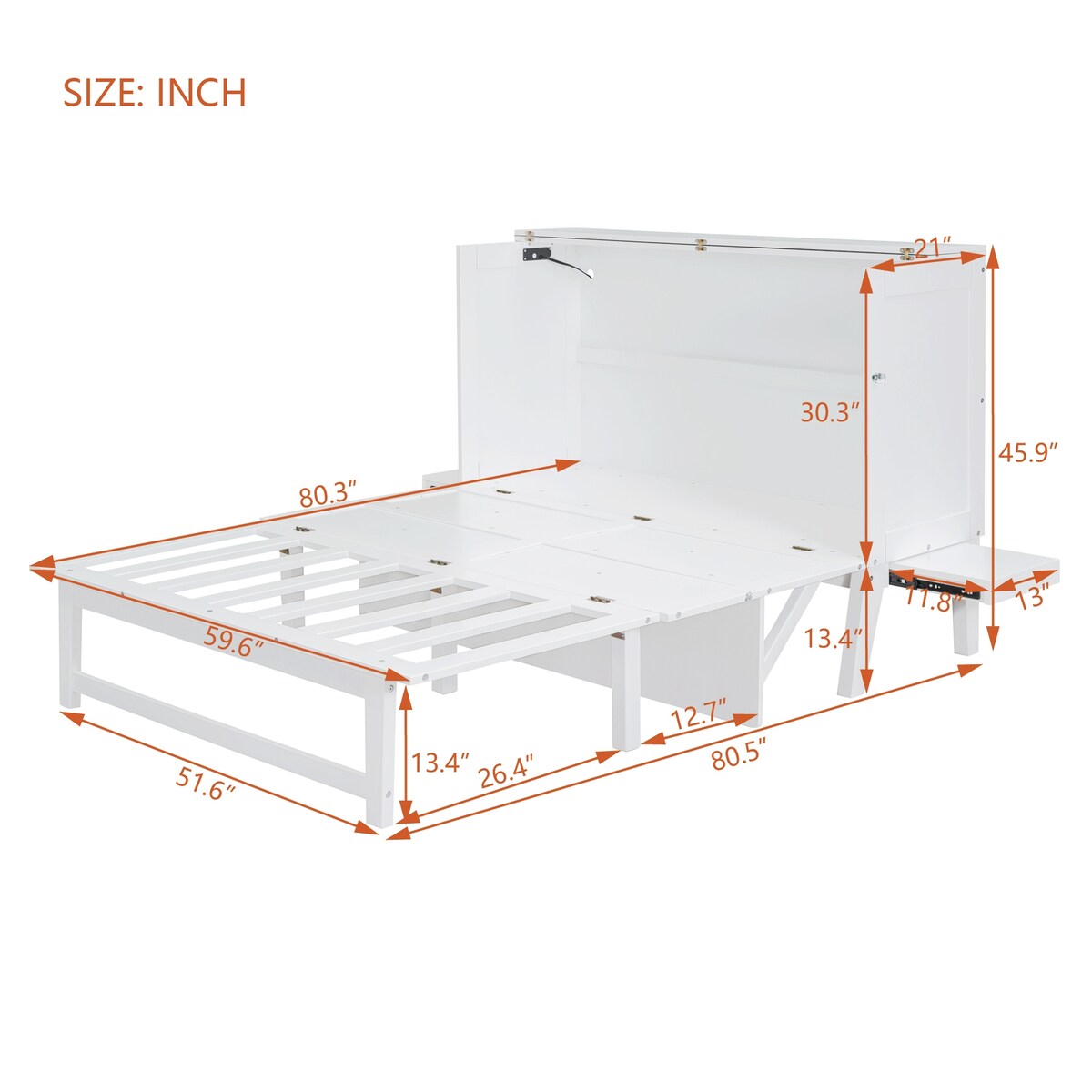 Queen Size Murphy Bed with USB Port and removable Shelves on Each Side