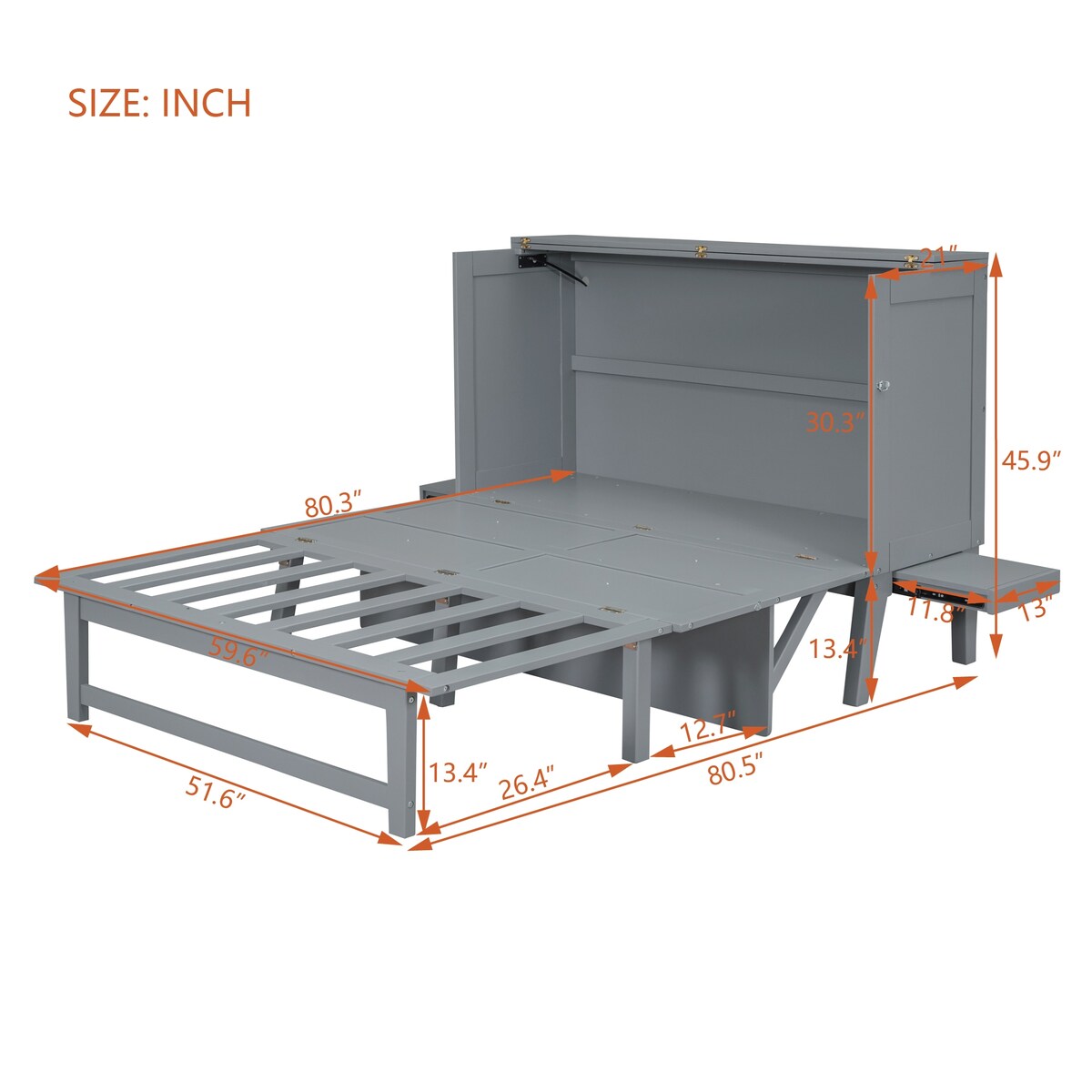 Queen Size Murphy Bed with USB Port and removable Shelves on Each Side