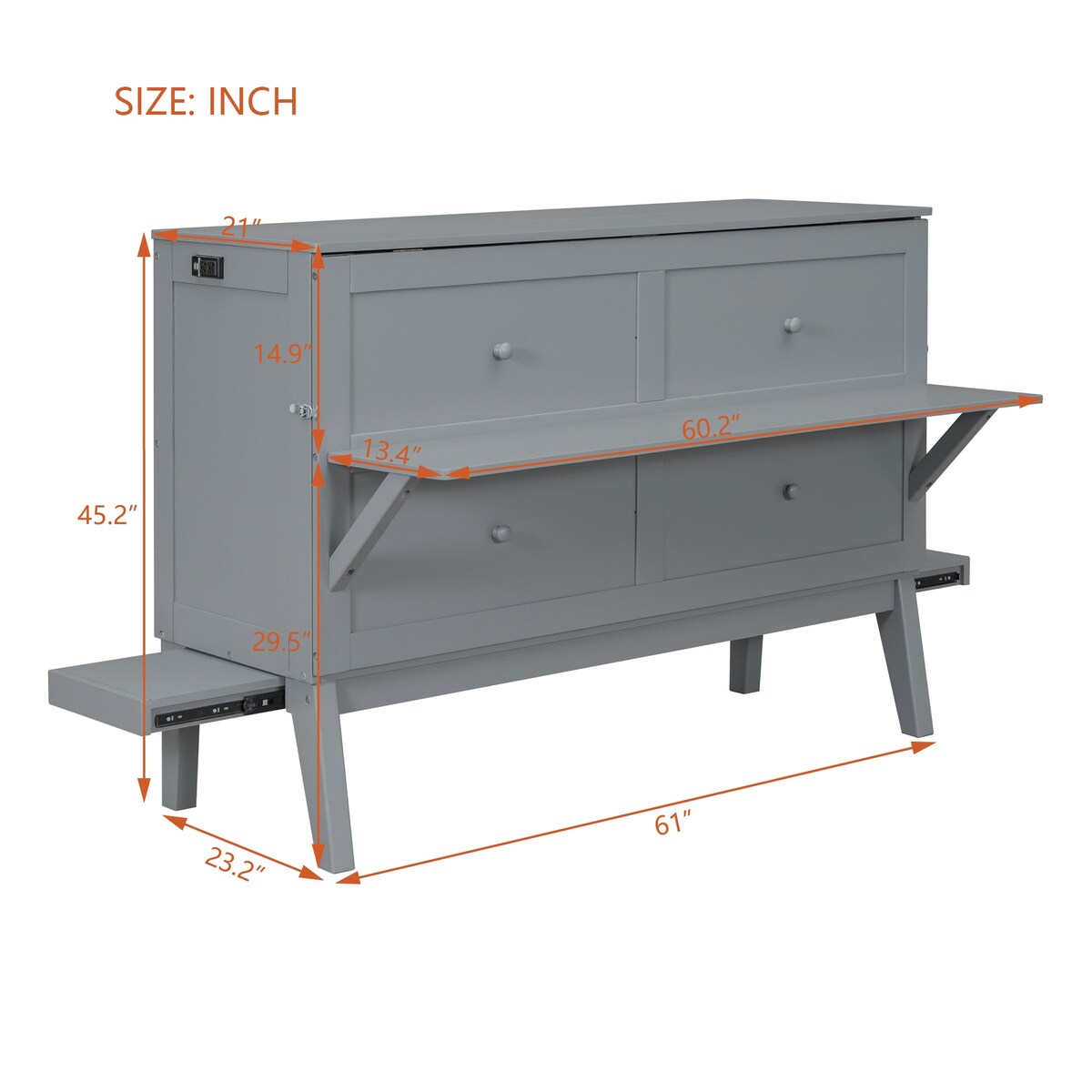 Queen Size Murphy Bed with USB Port and removable Shelves on Each Side