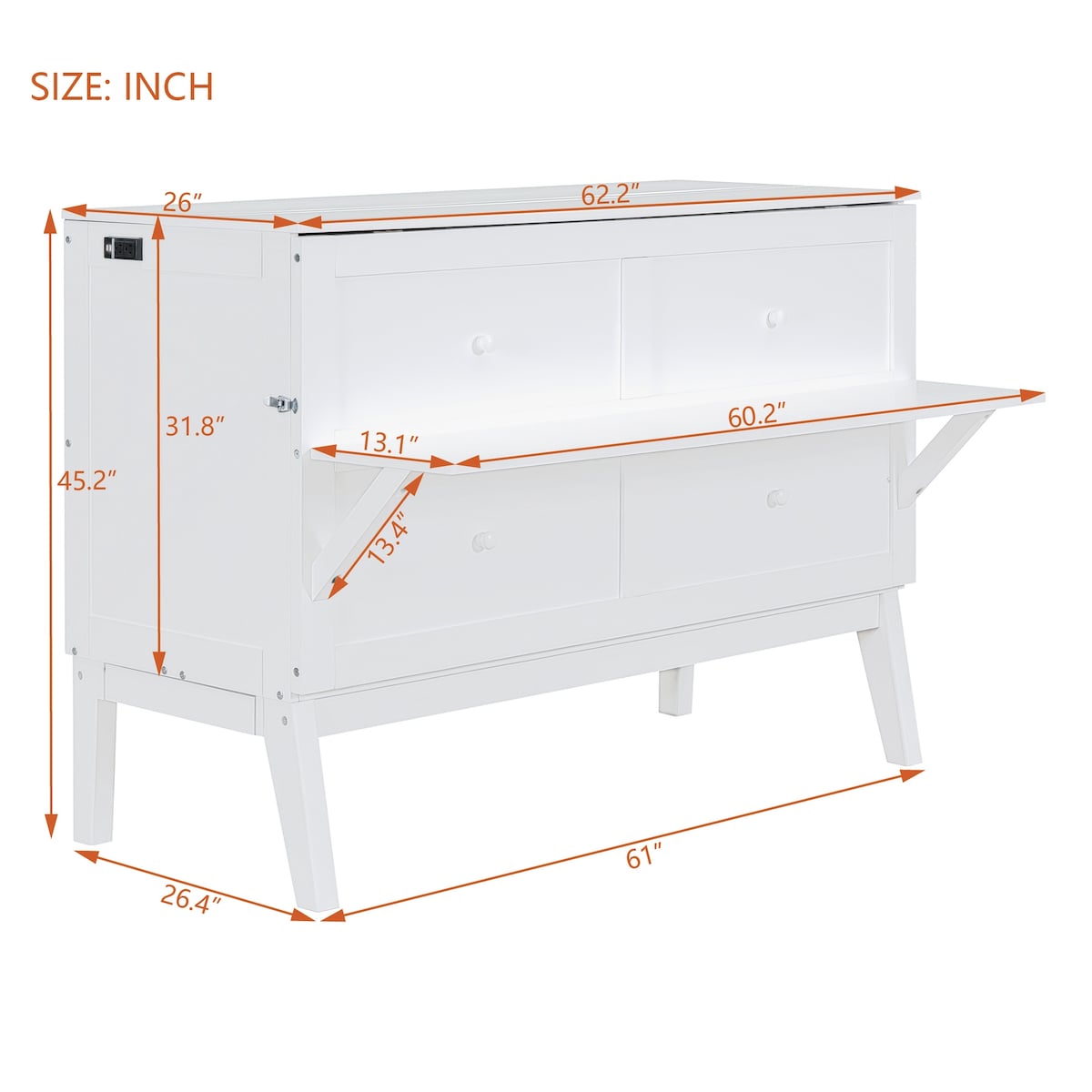 Queen Size Murphy Bed with USB Port and removable Shelves