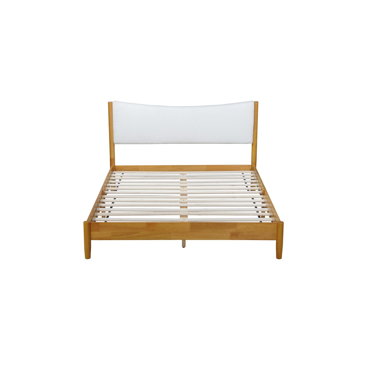 Queen Size Natural Wooden Bed with Teddy Velvet Cushion Upholstered Headboard