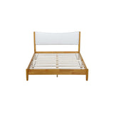 Queen Size Natural Wooden Bed with Teddy Velvet Cushion Upholstered Headboard