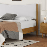 Queen Size Natural Wooden Bed with Teddy Velvet Cushion Upholstered Headboard
