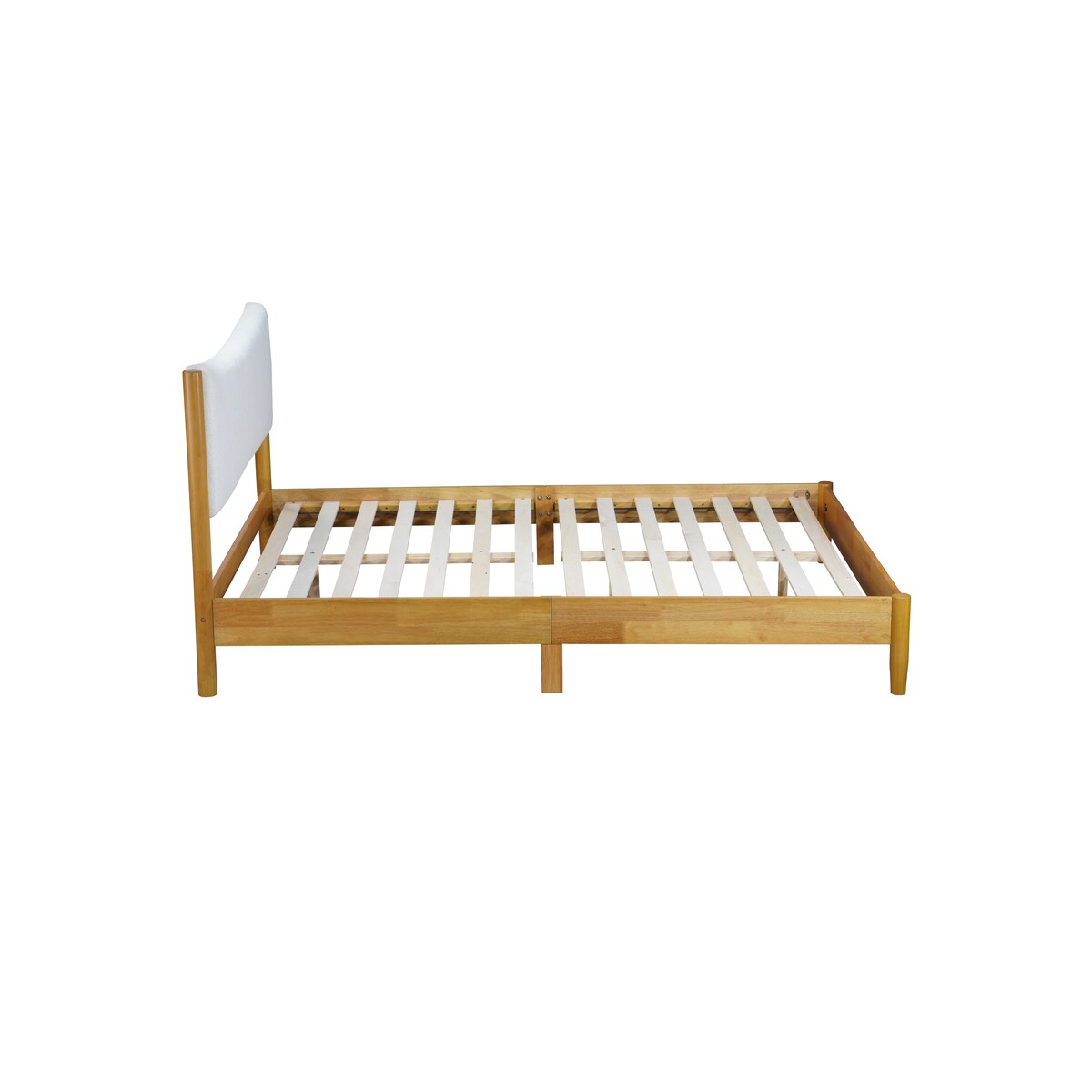 Queen Size Natural Wooden Bed with Teddy Velvet Cushion Upholstered Headboard