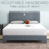 Queen Size Platform Bed Frame with Adjustable Headboard, Light Grey