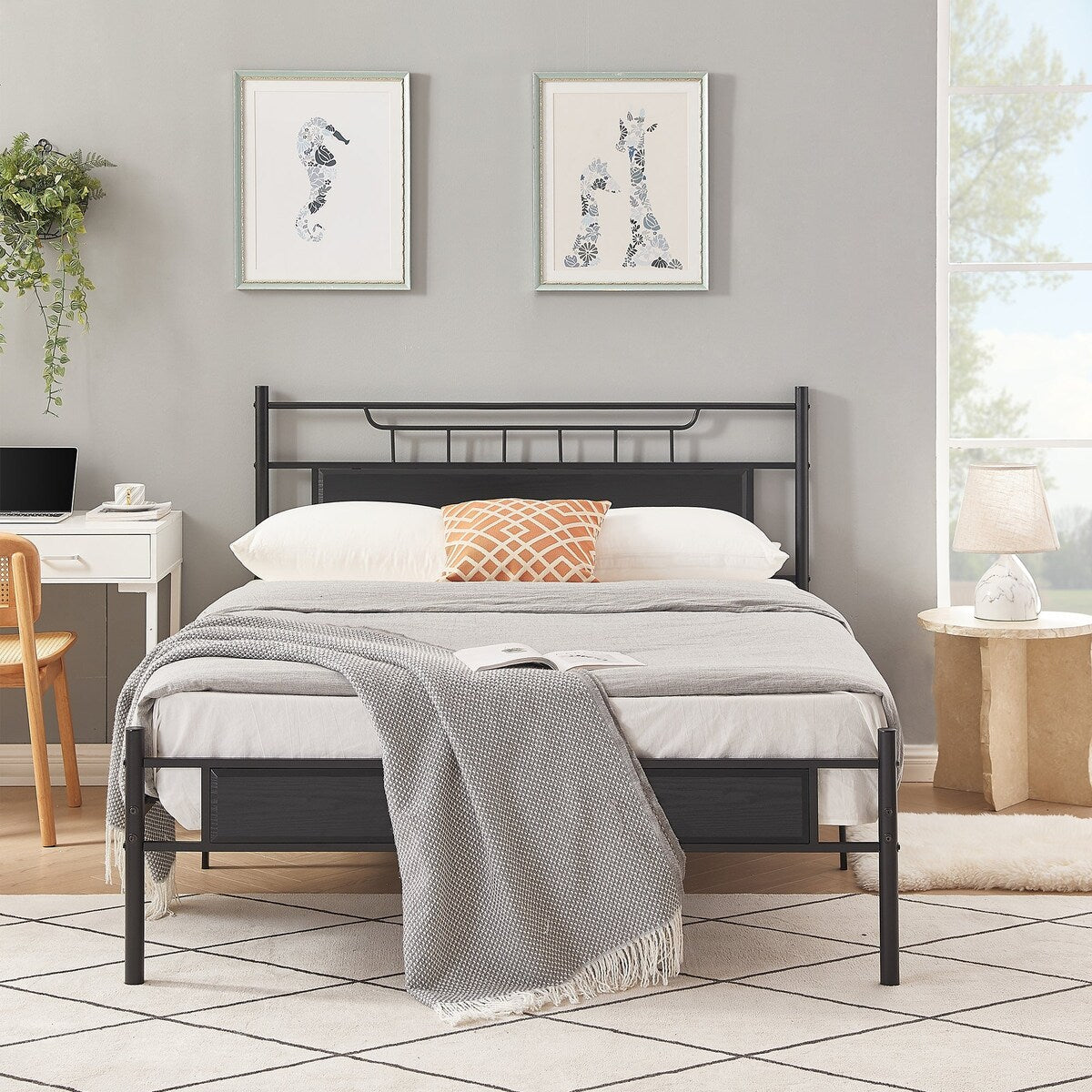 Javlergo Platform Bed Frame with Wooden Headboard Mattress Foundation/No Box Spring Needed