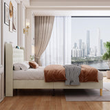 Queen Size Platform Bed With LED Lights,Cotton and Linen Fabric