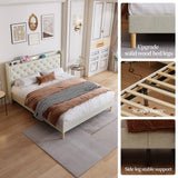 Queen Size Platform Bed With LED Lights,Cotton and Linen Fabric