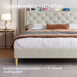 Queen Size Platform Bed With LED Lights,Cotton and Linen Fabric