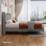 Queen Size Platform Bed With LED Lights,Cotton and Linen Fabric